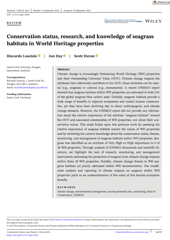 Conservation status of World Heritage seagrass habitats